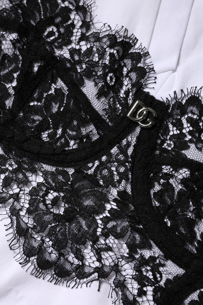 Dolce & Gabbana White Lace Cotton V-Neck Short Sleeves Top by Dolce & Gabbana