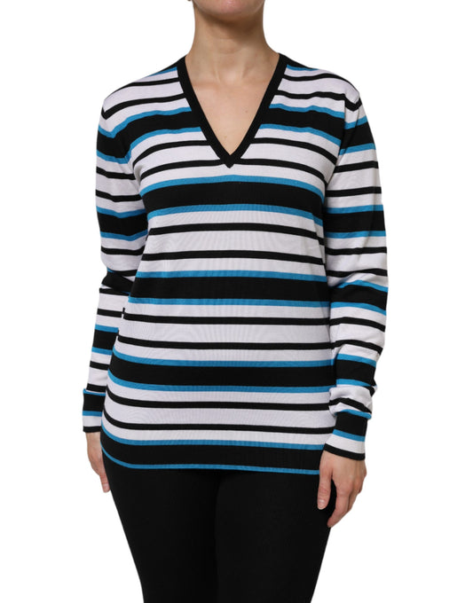 Dolce & Gabbana Multicolor Stripes Long Sleeves V-neck Top by Dolce & Gabbana