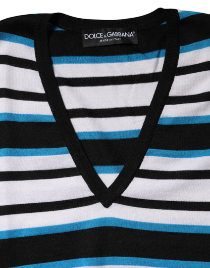 Dolce & Gabbana Multicolor Stripes Long Sleeves V-neck Top by Dolce & Gabbana