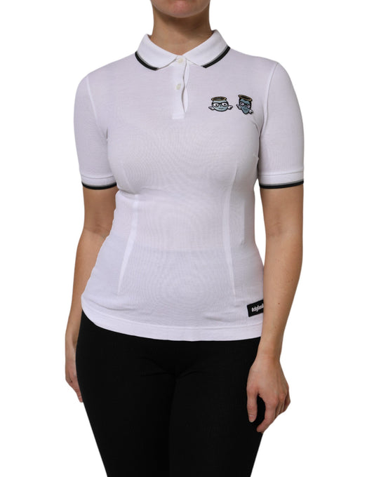 Dolce & Gabbana White Cotton Short Sleeves Collared Polo Top by Dolce & Gabbana