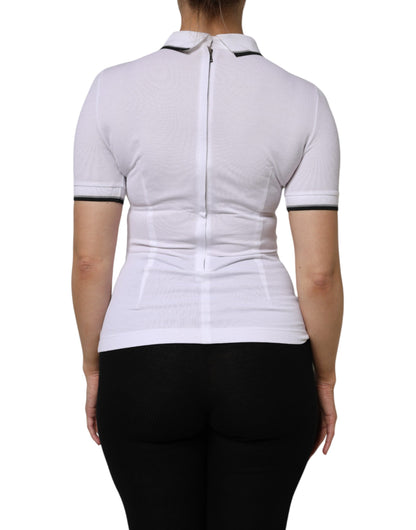 Dolce & Gabbana White Cotton Short Sleeves Collared Polo Top by Dolce & Gabbana