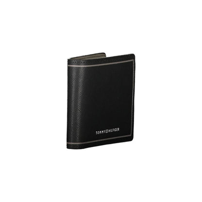 Portefeuille double carte en cuir noir Tommy Hilfiger