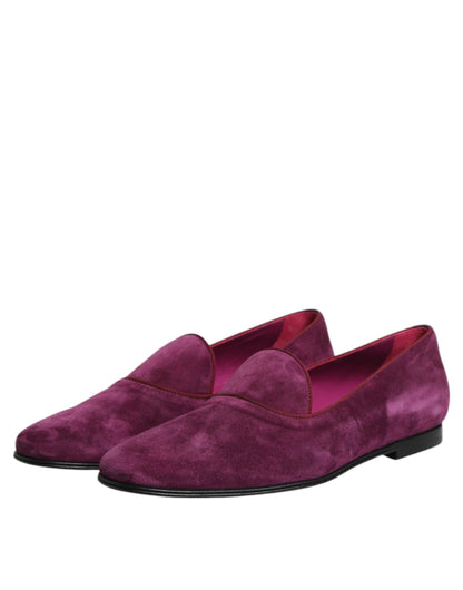 Dolce &amp; Gabbana Purple Velvet Slip On Loafers Formal Shoes