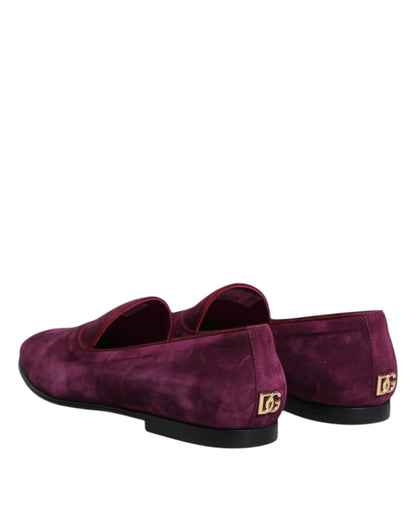 Dolce &amp; Gabbana Purple Velvet Slip On Loafers Formal Shoes