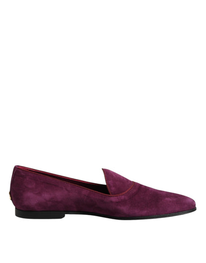 Dolce &amp; Gabbana Purple Velvet Slip On Loafers Formal Shoes