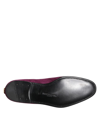 Dolce &amp; Gabbana Purple Velvet Slip On Loafers Formal Shoes