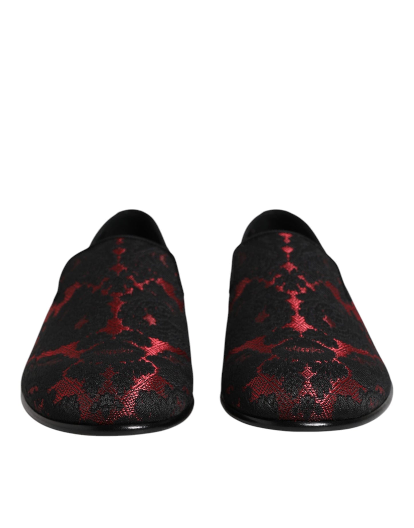 Dolce &amp; Gabbana Red Black Jacquard Slip On Loafers Shoes
