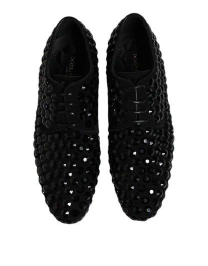 Dolce & Gabbana Black Suede Strass Derby Formal Shoes by Dolce & Gabbana