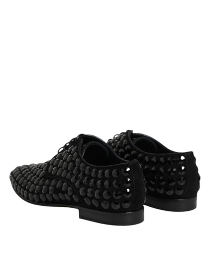 Dolce & Gabbana Black Suede Strass Derby Formal Shoes by Dolce & Gabbana