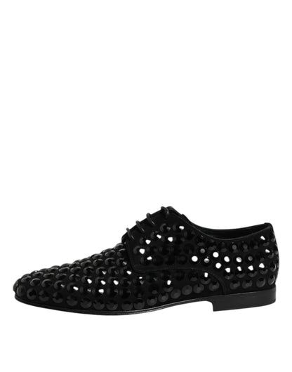 Dolce & Gabbana Black Suede Strass Derby Formal Shoes by Dolce & Gabbana