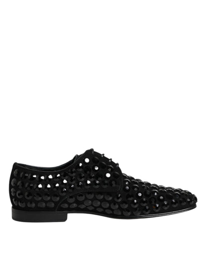 Dolce & Gabbana Black Suede Strass Derby Formal Shoes by Dolce & Gabbana