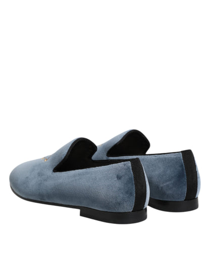 Dolce &amp; Gabbana Blue Velvet DG Logo Loafers Formal Shoes