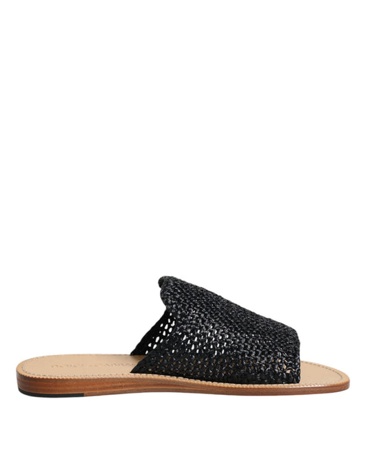 Claquettes en raphia tressé monochrome noir Dolce &amp; Gabbana