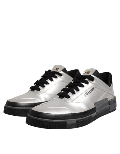 HIDE & JACK Metallic Silver Low Top Lace Up Sneakers Shoes by HIDE & JACK