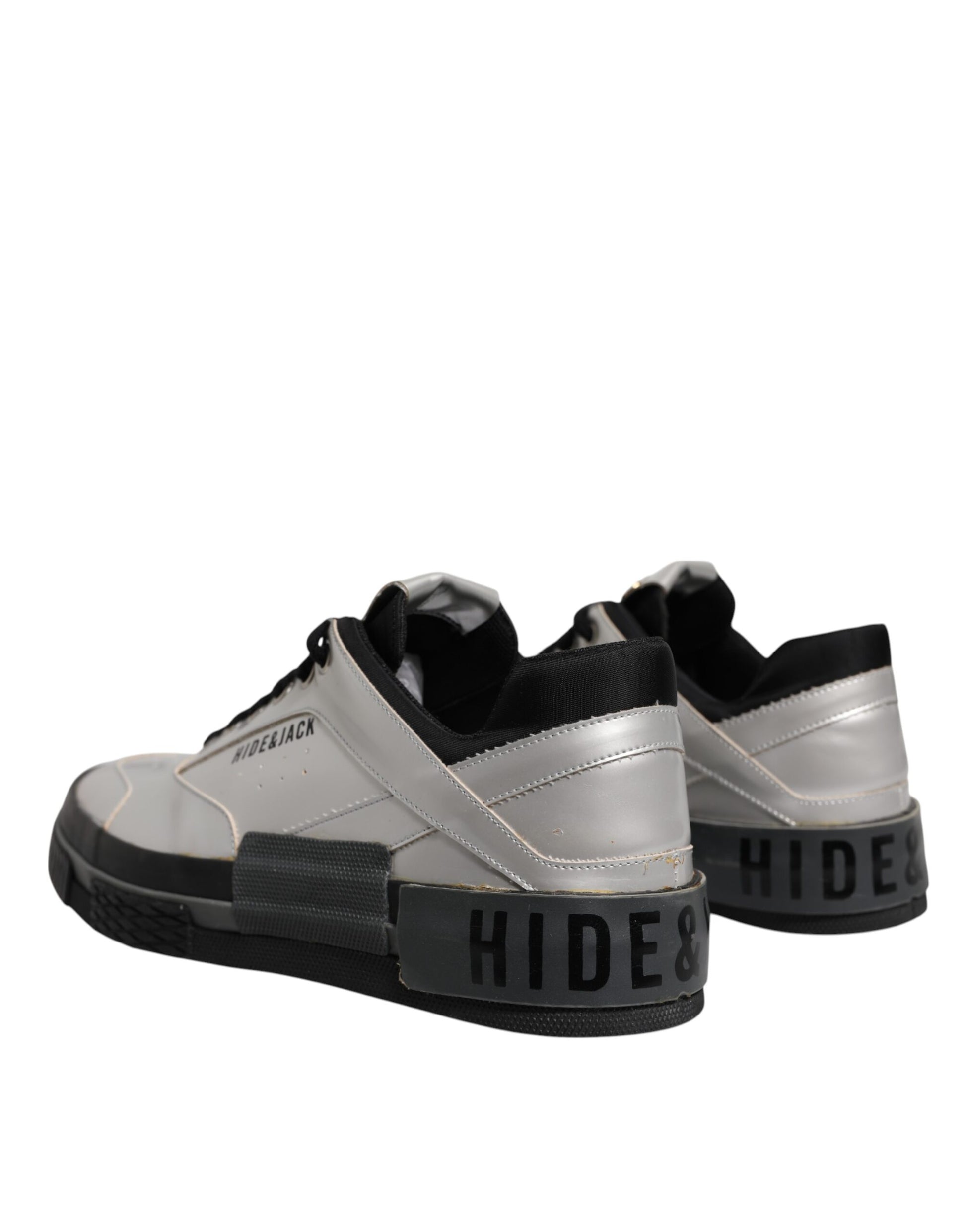 HIDE & JACK Metallic Silver Low Top Lace Up Sneakers Shoes by HIDE & JACK