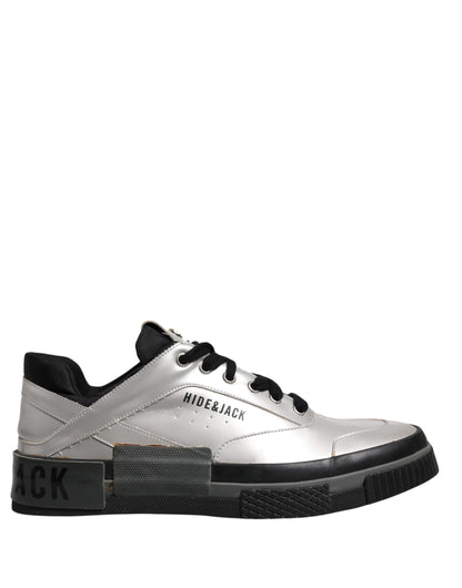 HIDE & JACK Metallic Silver Low Top Lace Up Sneakers Shoes by HIDE & JACK