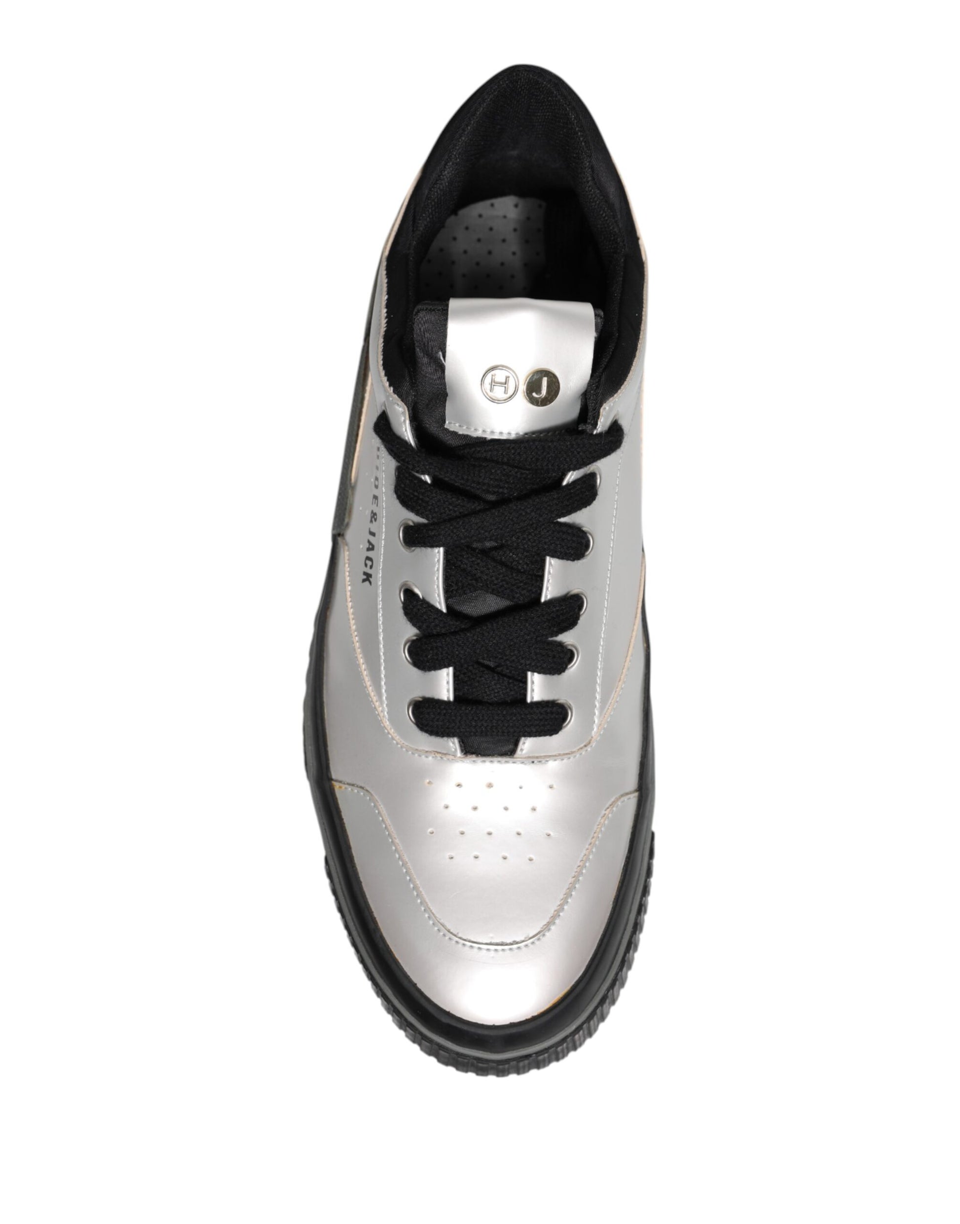 HIDE & JACK Metallic Silver Low Top Lace Up Sneakers Shoes by HIDE & JACK