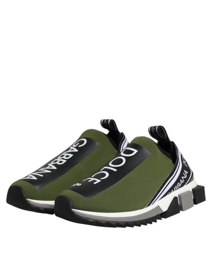 Dolce &amp; Gabbana Green Black Slip On Sorrento Sneakers Shoes