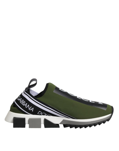 Dolce &amp; Gabbana Green Black Slip On Sorrento Sneakers Shoes