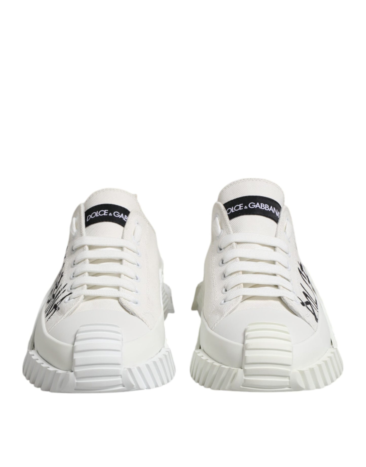 Dolce & Gabbana White Logo Print Lace Up Low Top Sneakers Shoes by Dolce & Gabbana