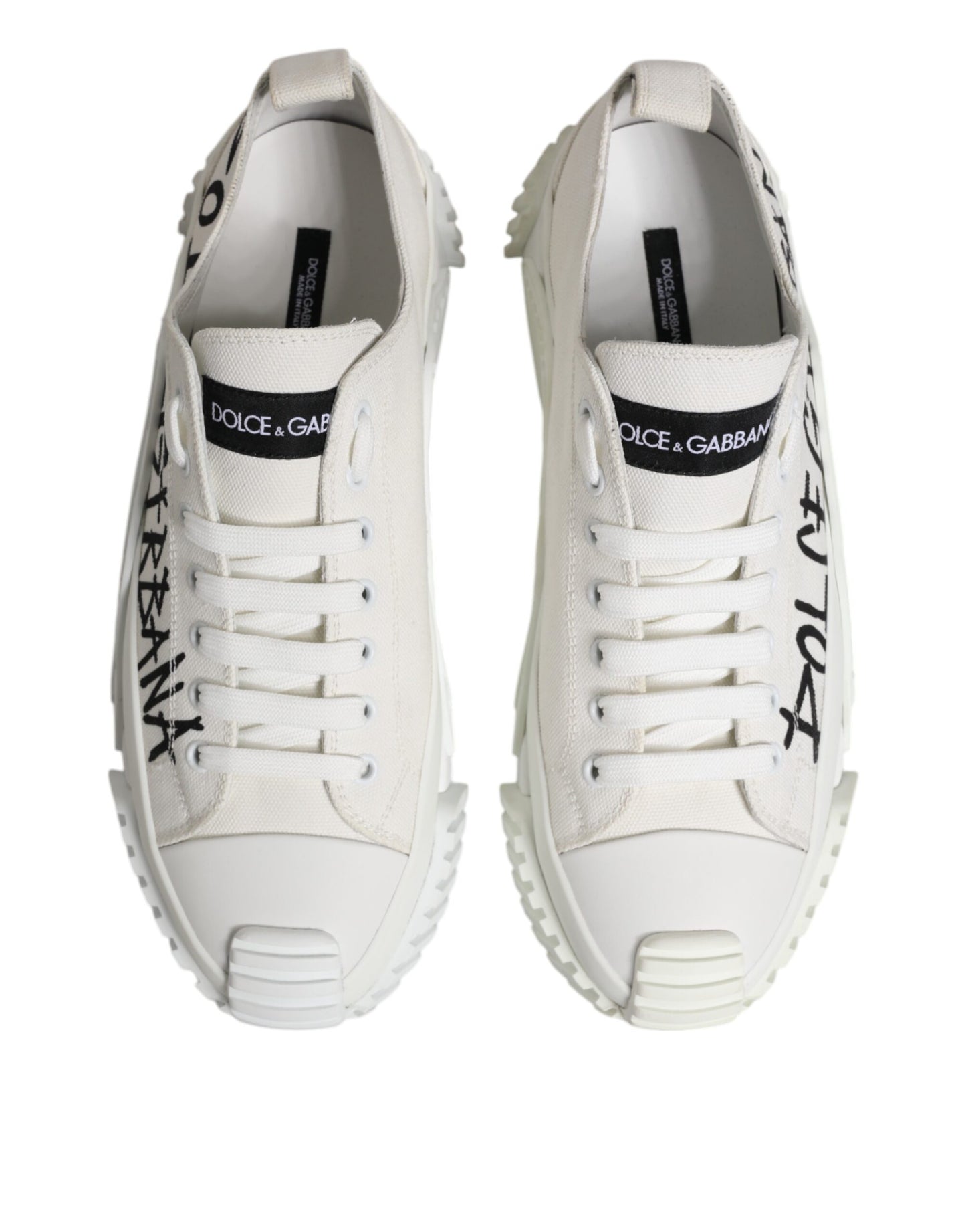 Dolce & Gabbana White Logo Print Lace Up Low Top Sneakers Shoes by Dolce & Gabbana