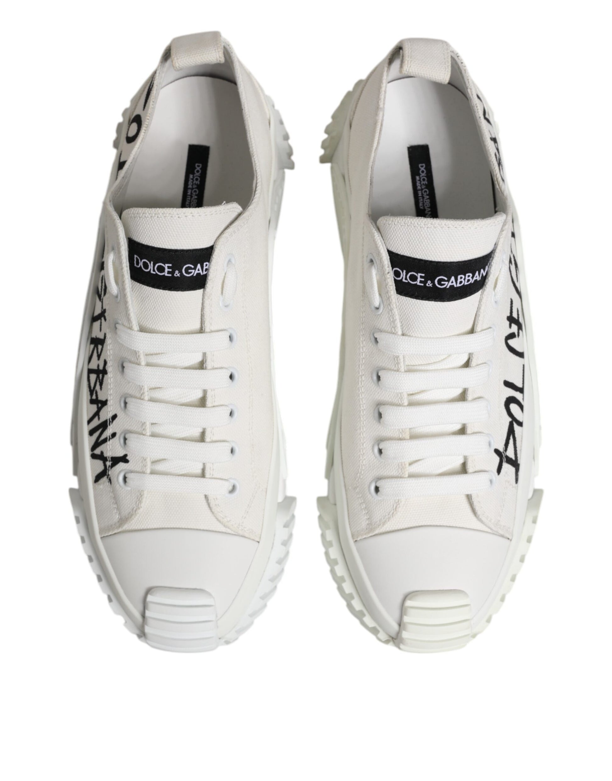 Dolce & Gabbana White Logo Print Lace Up Low Top Sneakers Shoes by Dolce & Gabbana