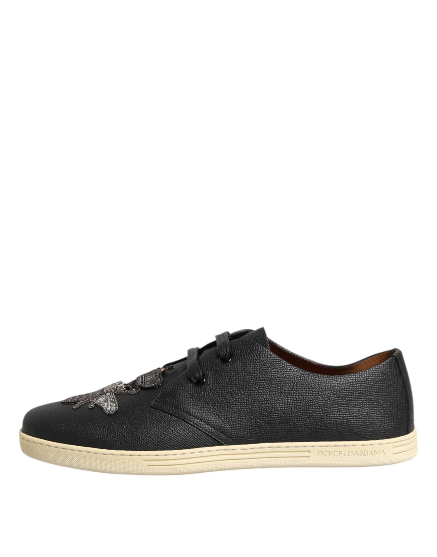 Dolce & Gabbana Black Leather Bee Crown Low Top Sneakers Shoes by Dolce & Gabbana