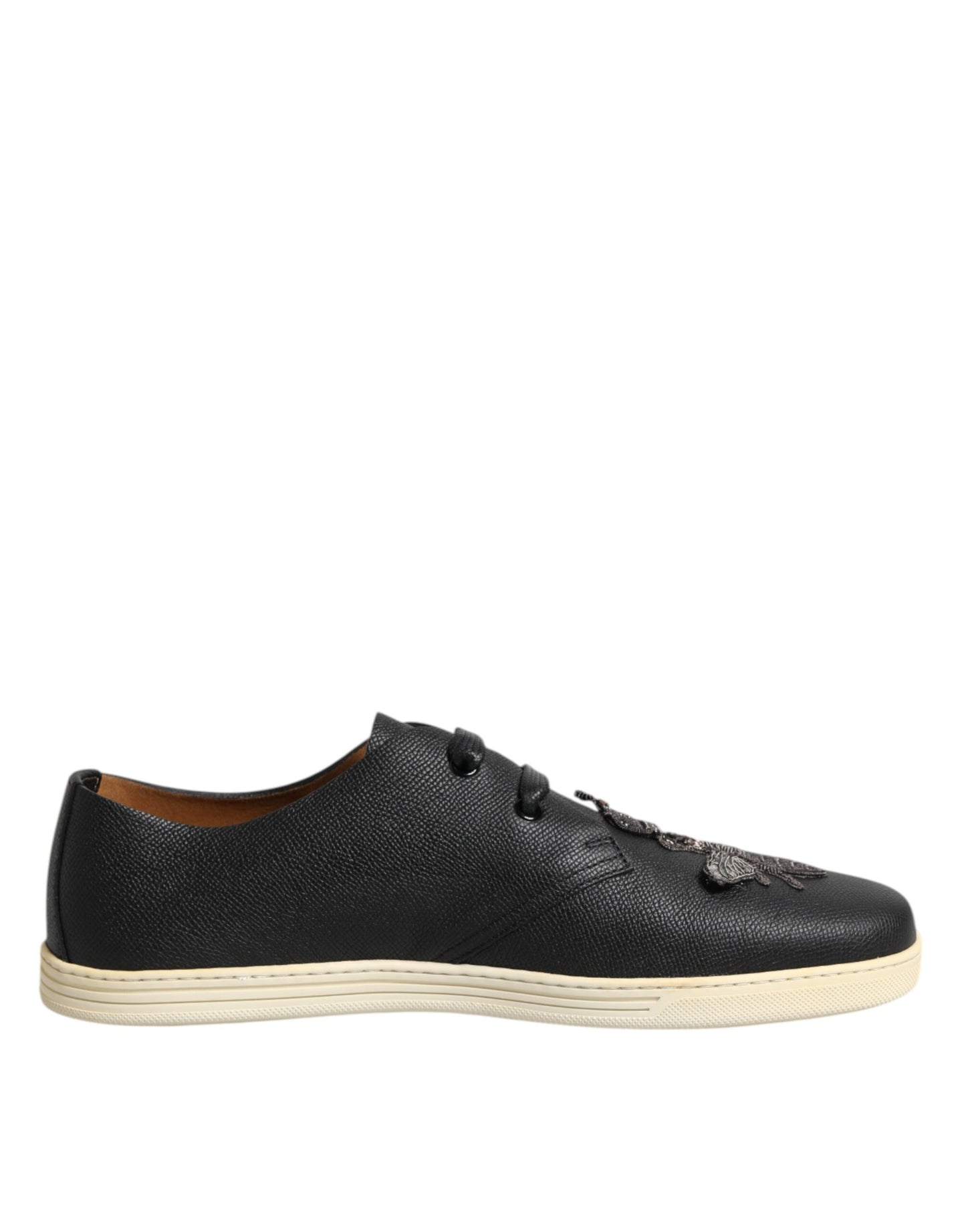 Dolce & Gabbana Black Leather Bee Crown Low Top Sneakers Shoes by Dolce & Gabbana