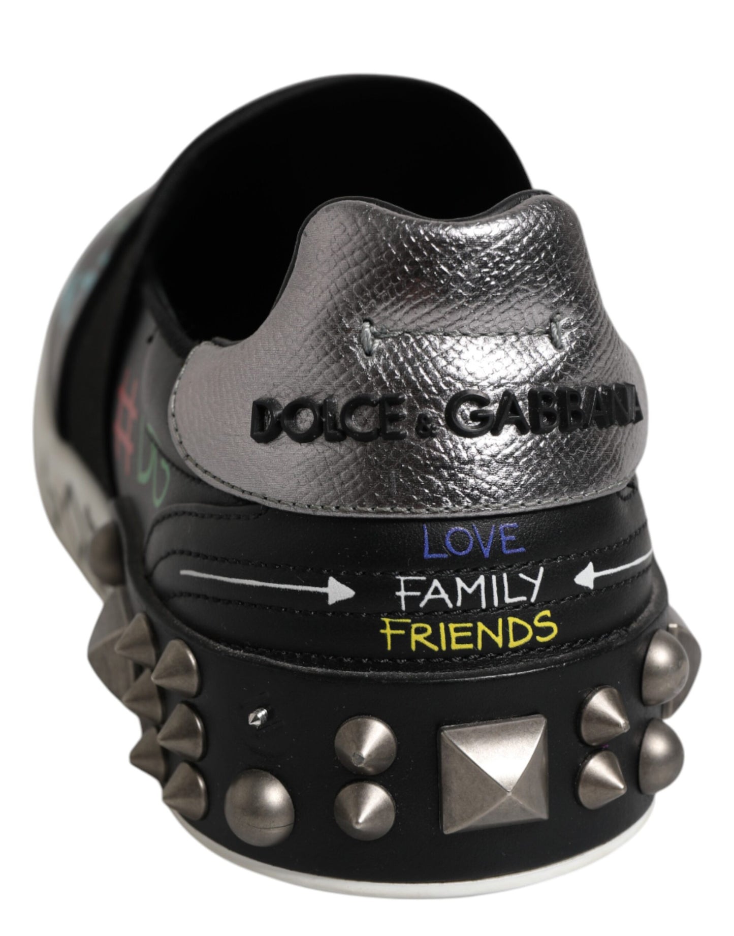 Dolce & Gabbana Black Leather Studded Graffiti Sneakers Shoes by Dolce & Gabbana