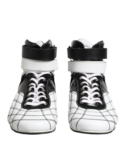 Dolce & Gabbana Black White Leather High Top Sneakers Shoes by Dolce & Gabbana