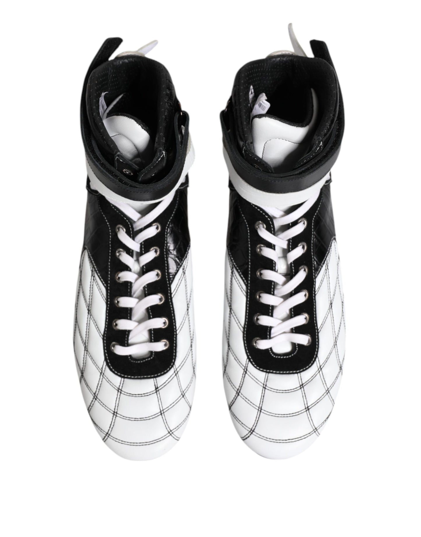 Dolce & Gabbana Black White Leather High Top Sneakers Shoes by Dolce & Gabbana