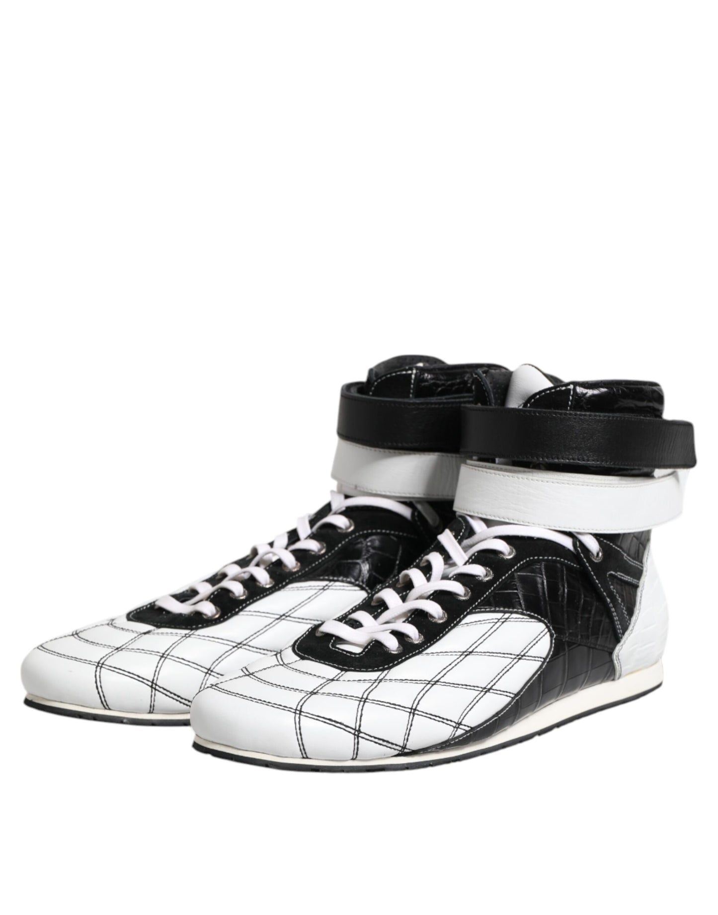 Dolce & Gabbana Black White Leather High Top Sneakers Shoes by Dolce & Gabbana
