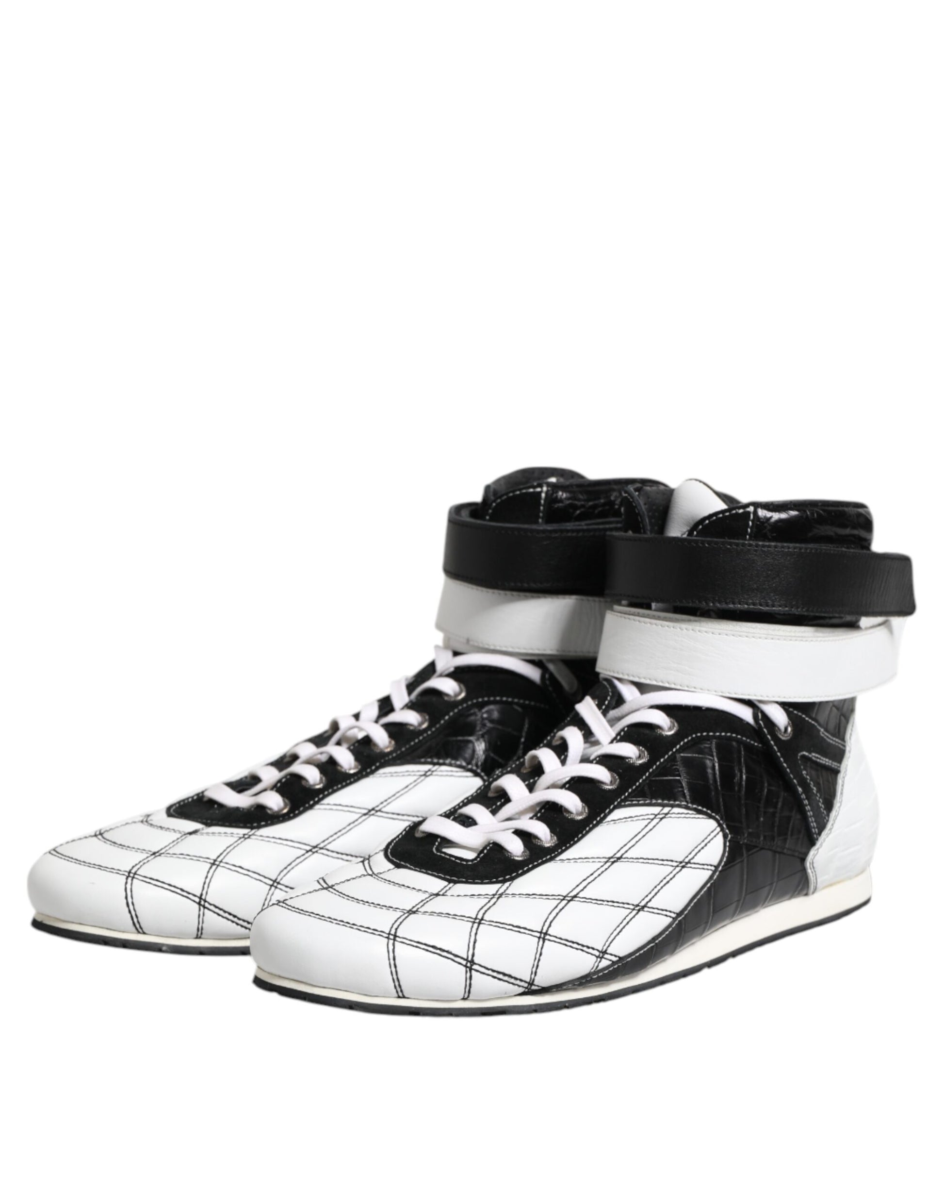 Dolce & Gabbana Black White Leather High Top Sneakers Shoes by Dolce & Gabbana