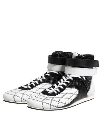 Dolce & Gabbana Black White Leather High Top Sneakers Shoes by Dolce & Gabbana