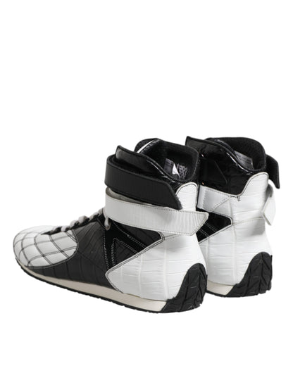 Dolce & Gabbana Black White Leather High Top Sneakers Shoes by Dolce & Gabbana