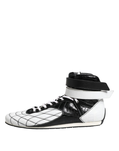 Dolce & Gabbana Black White Leather High Top Sneakers Shoes by Dolce & Gabbana