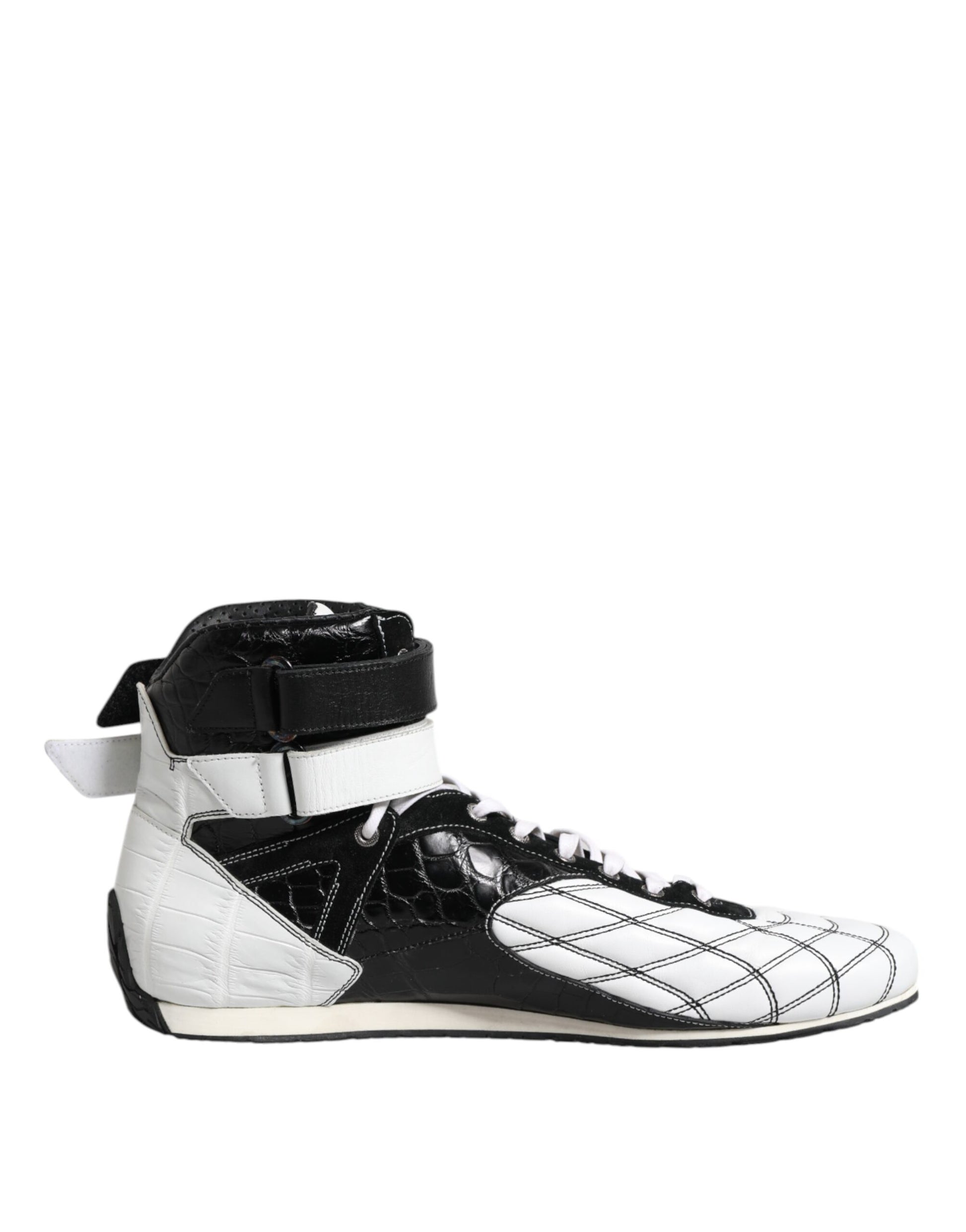 Dolce & Gabbana Black White Leather High Top Sneakers Shoes by Dolce & Gabbana