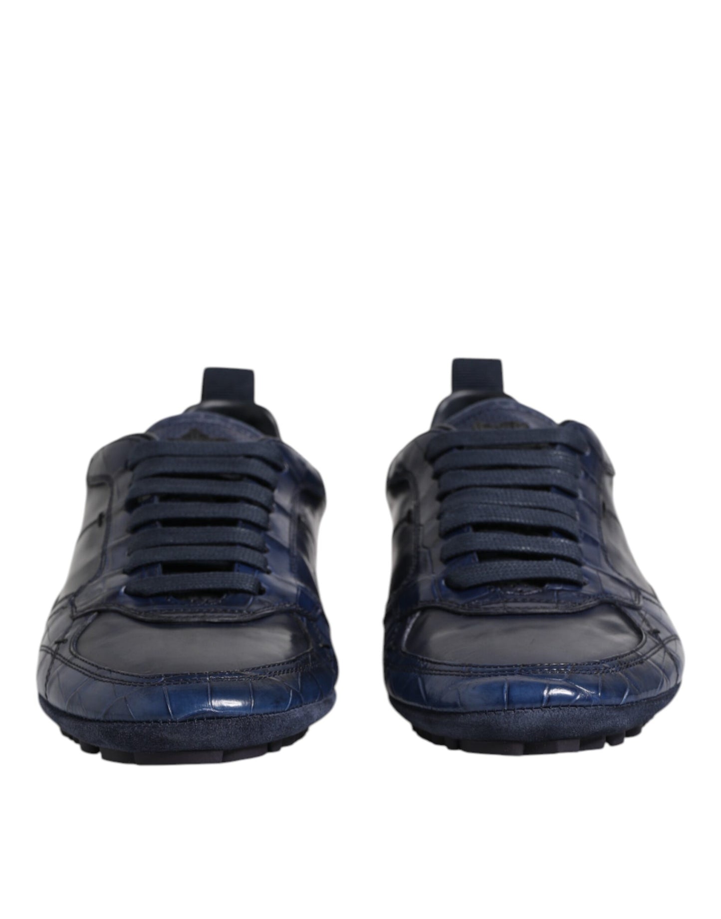 Dolce & Gabbana Dark Blue Leather Low Top Men Sneakers Shoes by Dolce & Gabbana