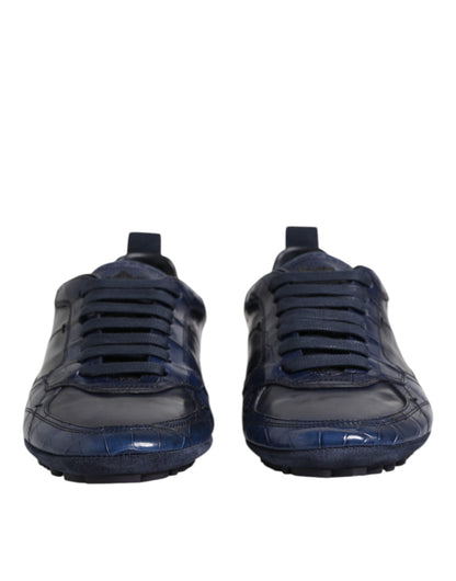 Dolce & Gabbana Dark Blue Leather Low Top Men Sneakers Shoes by Dolce & Gabbana
