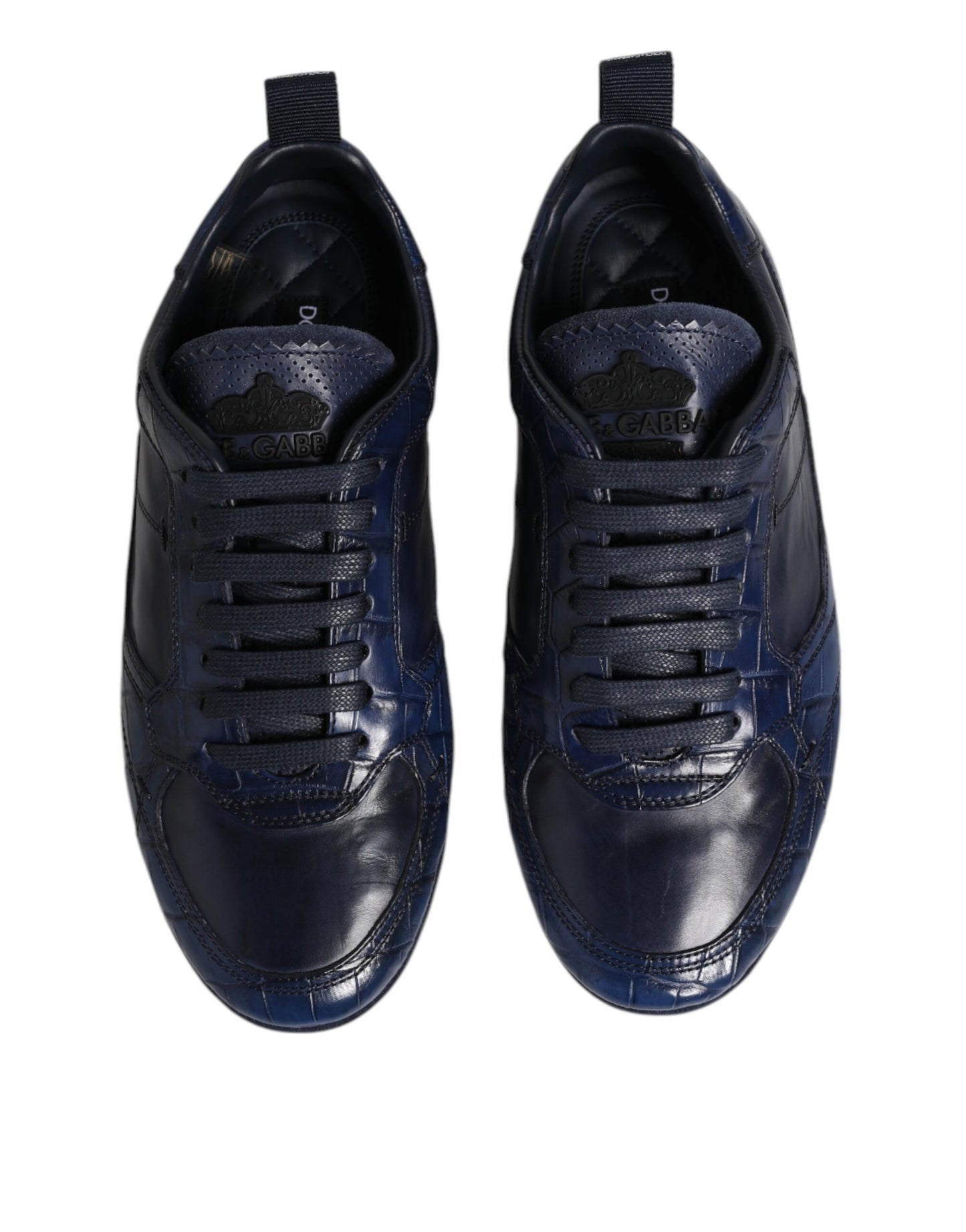 Dolce & Gabbana Dark Blue Leather Low Top Men Sneakers Shoes by Dolce & Gabbana