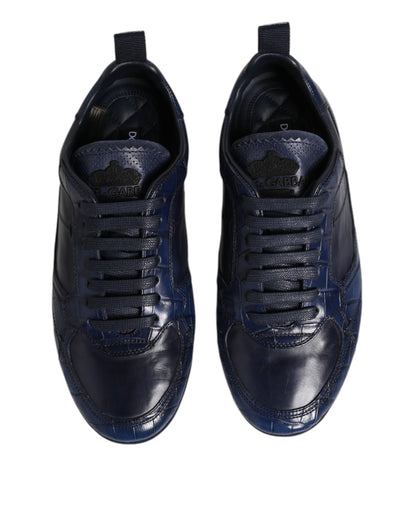 Dolce & Gabbana Dark Blue Leather Low Top Men Sneakers Shoes by Dolce & Gabbana