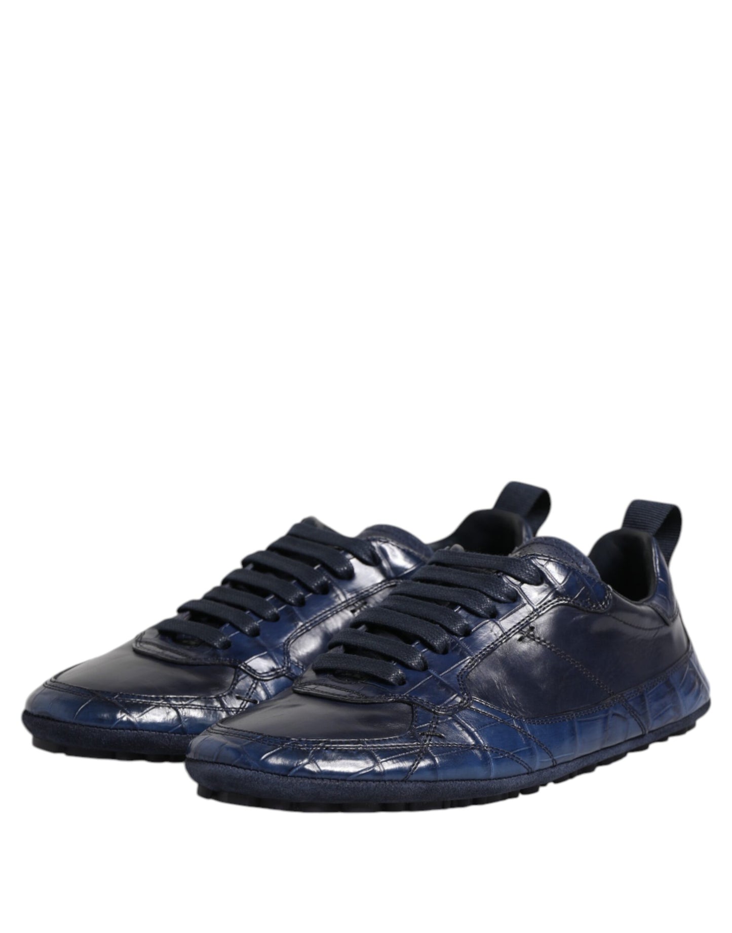 Dolce & Gabbana Dark Blue Leather Low Top Men Sneakers Shoes by Dolce & Gabbana