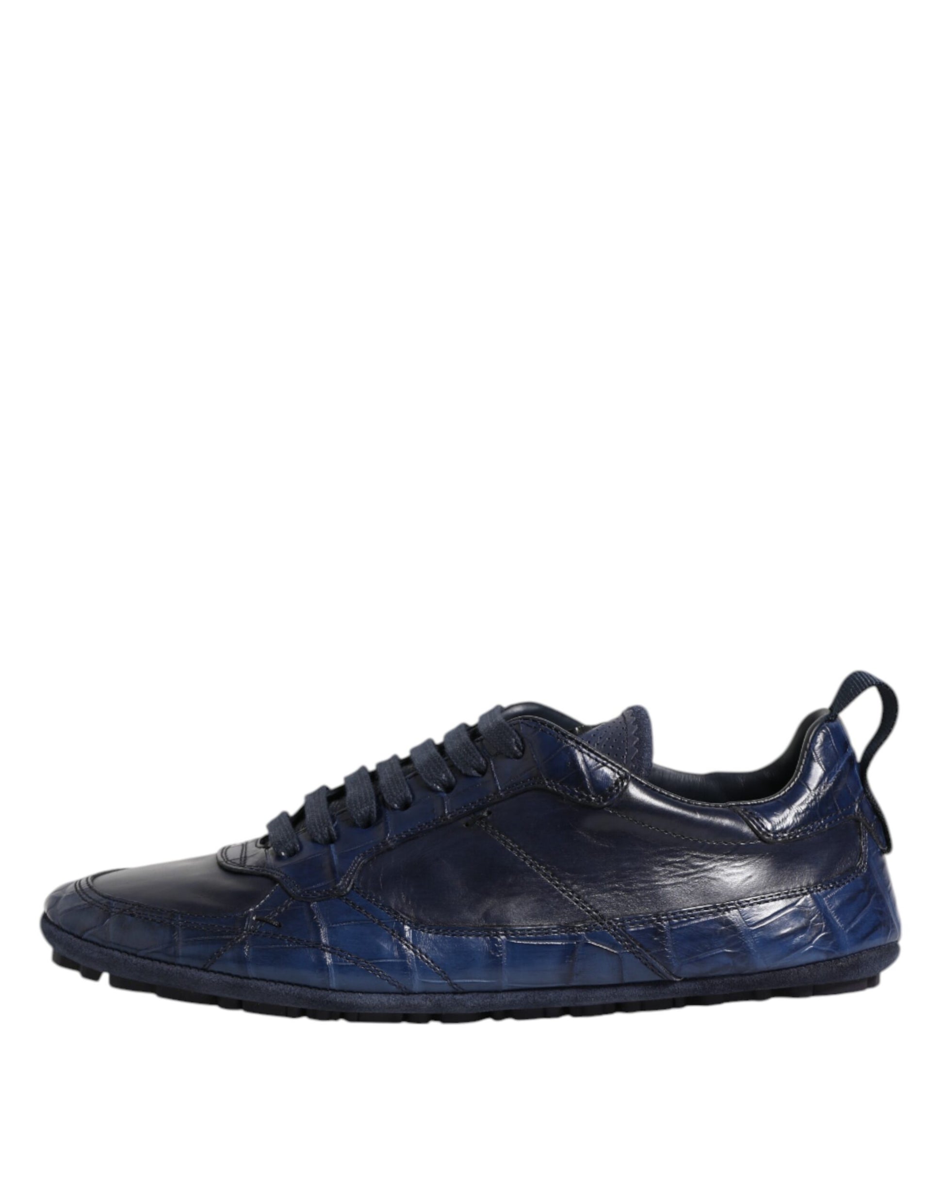 Dolce & Gabbana Dark Blue Leather Low Top Men Sneakers Shoes by Dolce & Gabbana