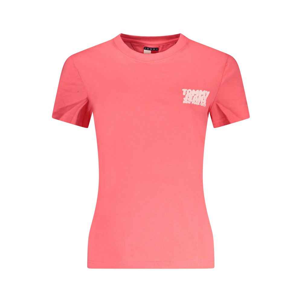 Tommy Hilfiger Pink Cotton Tee Womens Short Sleeve