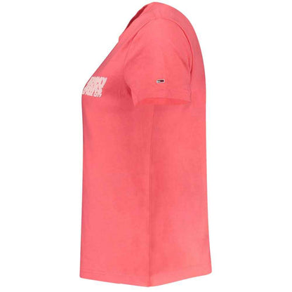 Tommy Hilfiger Pink Cotton Tee Womens Short Sleeve