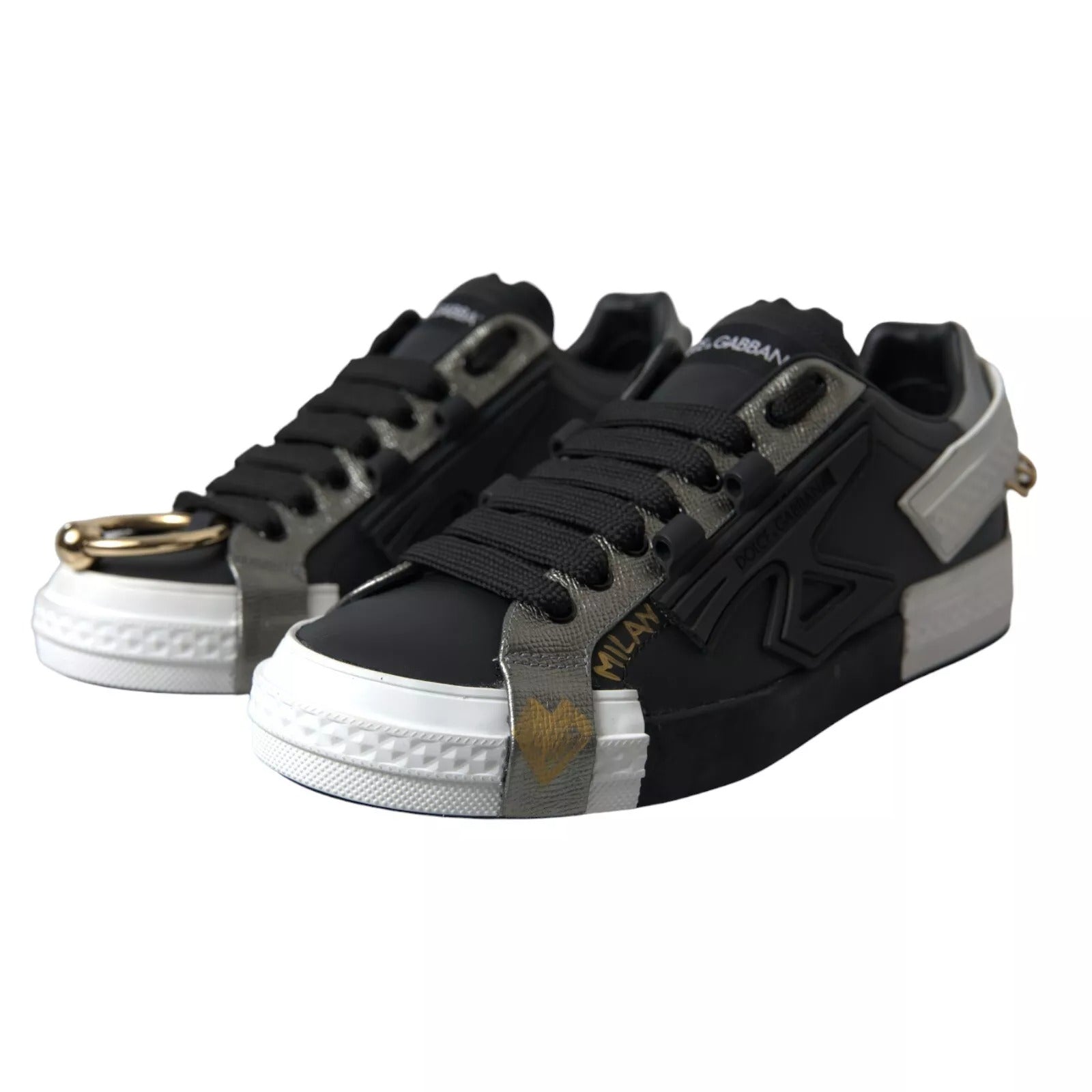 Dolce & Gabbana Black Leather Low Top Sneakers Portofino Shoes by Dolce & Gabbana