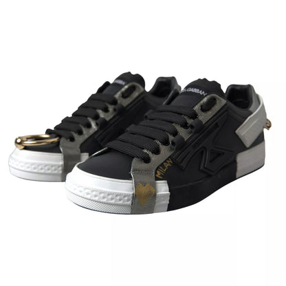 Dolce & Gabbana Black Leather Low Top Sneakers Portofino Shoes by Dolce & Gabbana