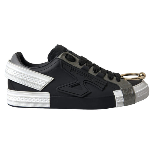 Dolce & Gabbana Black Leather Low Top Sneakers Portofino Shoes by Dolce & Gabbana