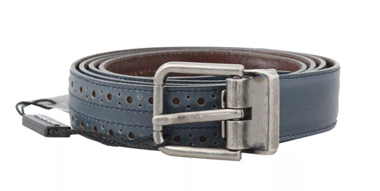Ceinture Dolce &amp; Gabbana en cuir perforé bleu avec boucle grise