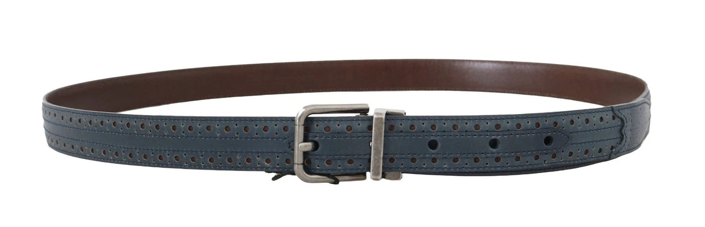 Ceinture Dolce &amp; Gabbana en cuir perforé bleu avec boucle grise